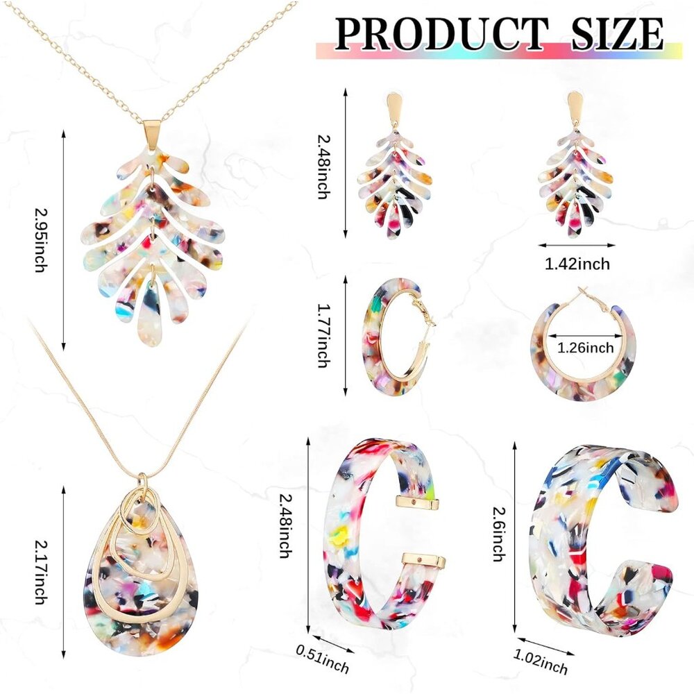 8 Pcs Acrylic Jewelry Set Women Statement Earrings Necklace Bracelet Marble Text - Picture 3 of 7